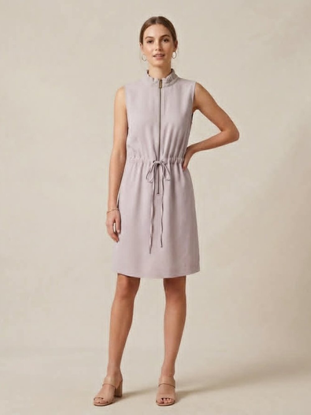 Etienne Aigner Size 4 silk beige taupe sleeveless summer dress